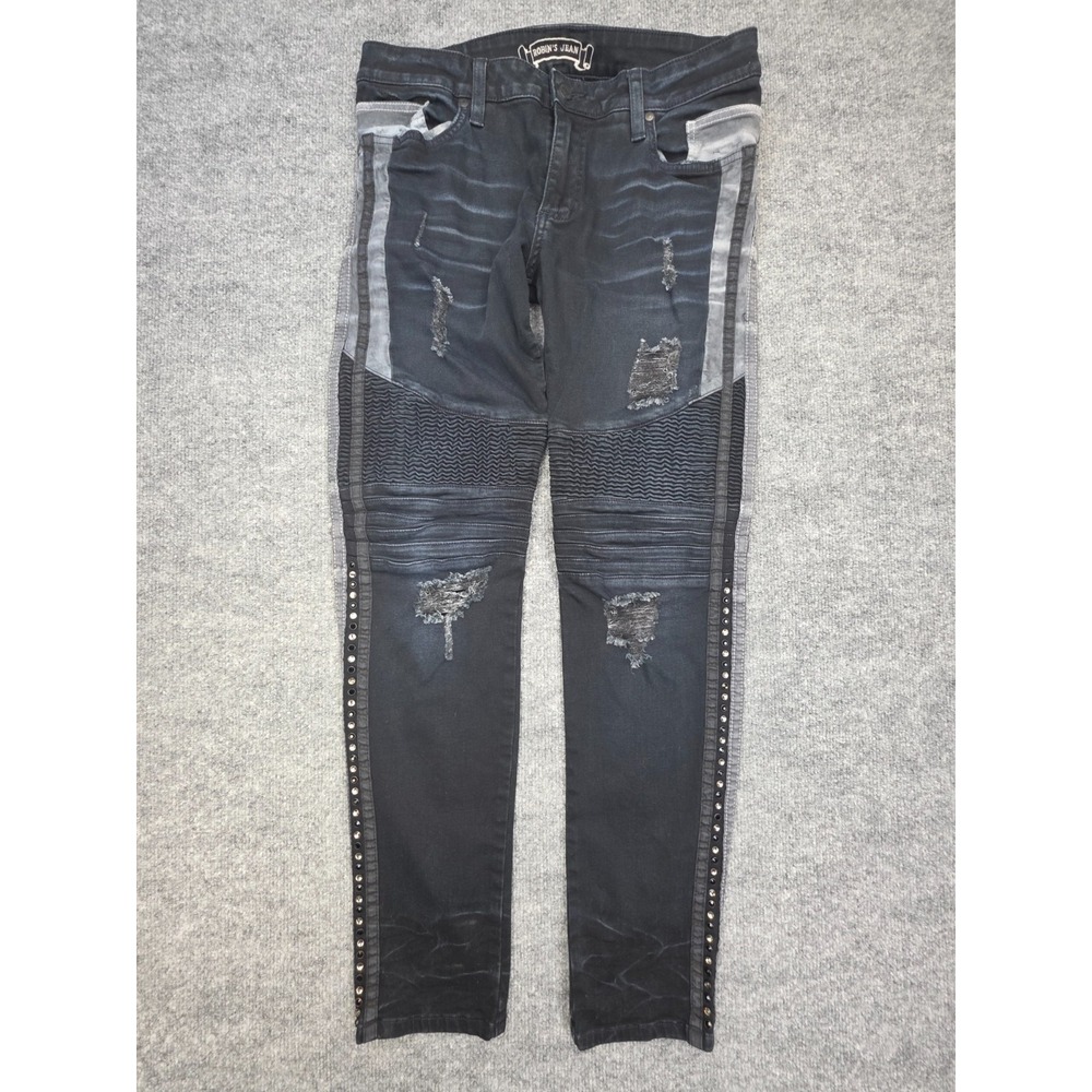 Robin's Jean Biker Pants Men's FITS 31 x 30 Black Distressed Studded Embroidered
